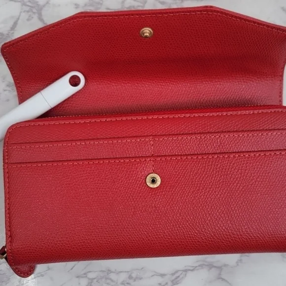 Valentino Red Leather Wallet with Textured Finish